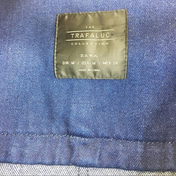 Zara Collarless Fringe Dark Denim Jean Jacket SZ M - Picture 4 of 7